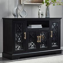 Modern Sideboard Buffet Table With Tempered Glass Doors - Adjustable Shelves, Elegant Design - Black