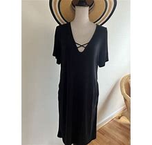 Venus Women Black Casual Dress Xl Strappy Front Ruched Sides& Rear