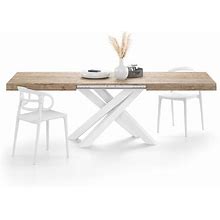 Mobili Fiver, Emma 63(94,5) X35,4 in Extendable Table, Oak With White Crossed Legs, For 6-10 People, Expandable Dining Table For Kitchen, Living