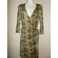 Venus Womens Size S Leopard Brown Multi-Color Wrap Dress 3/4 Sleeve