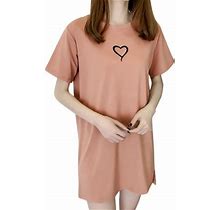 Wendunide 2024 Clearance Sales, Dresses For Women 2024 Fashion Women T-Shirt Dress O-Neck Short Sleeve Loose Leisure Dress Pink