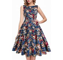 IHOT Vintage Tea Dress 1950'S Floral Flare Casual Garden Retro Swing Party Cocktail Dress For Women