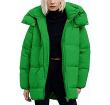 Flygo Womens Hooded Quilted Puffer Jacket Mid-Length Padded Warm Winter Heavyweight Coat Outerwear
