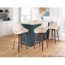 Lumisource Fabrico Counter Height Bar Stool (Set Of 2), Walnut/Cream/Chrome By Ashley, Furniture > Kitchen And Dining Room > Barstools > Set Of Two >
