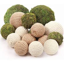 18 Pcs Green Moss Decorative Balls Wicker Rattan Cord Balls Set, Vase Bowl Filler Balls Hanging Balls For Christmas Centerpieces Home Tree Garden