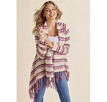 Women's Stripe Fringe Cardigan Sweaters - Beige Multi, Size 2X By Venus