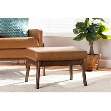Baxton Studio Bianca Mid-Century Modern Walnut Brown Finished Wood And Tan Faux Leather Effect Ottoman, From 1Stopbedrooms - Bianca-Tan/Walnut Brown-Otto