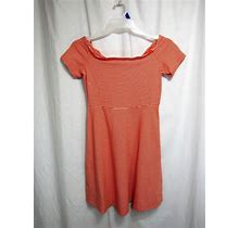 Old Navy Dress Sz S Petite Orange Striped Stretch Short Sleeve Pull