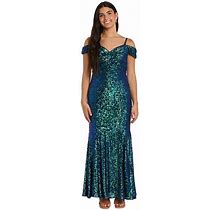 Women's Nightway Long Off-The-Shoulder Sequin Dress, Size: 8, Blue