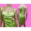 Y2K Le Chateau Lime Green Satin Ruched Dress Size M Sleeveless Party Cocktail