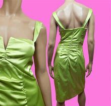 Y2K Le Chateau Lime Green Satin Ruched Dress Size M Sleeveless Party Cocktail