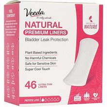 Veeda Daily Natural Premium Incontinence And Postpartum Feminine Panty Liners For Women, Unscented, Ultra Thin Pantiliners, Petite Lite Absorbency,