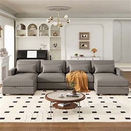 Gray Sectional - Latitude Run® Large U-Shape Sectional Sofa W/ Pillows Polyester | 25.2 H X 128.3 W X 57.9 D In | Wayfair
