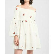 Free People Szm Counting Daisies Embroidered Off The Shoulder Dress