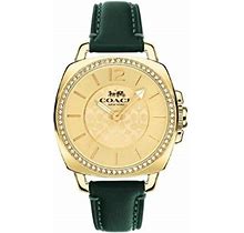 Coach 14503982 Boyfriend Gold Tone Dial Green Leather Strap Women's 34mm Watch