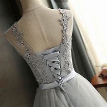 Lace Bridesmaid Party Dress Short Prom Dress Evening Dress Slim Bridesmaid Dress Wedding Pageant Dresses (Grey, Size M)