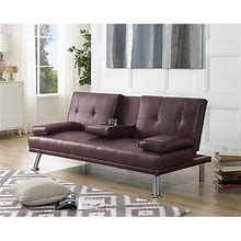 Naomi Home Futon Sofa Bed With Armrest, Convertible Sleeper Couch For Living Room - Ultimate Comfort And Flexibility, Espresso Faux Leather Futon