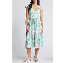 Lilly Pulitzer(R) Bayleigh Flutter Sleeve Tiered Midi Dress In Multi Grove Garden At Nordstrom, Size 14