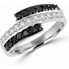Mdr140130-7.5 0.75 CTW Black & White Round Diamond Fashion Cocktail Ring In 14K White Gold - Size 7.5