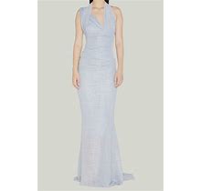 $2495 Talbot Runhof Women Blue Metallic Halter Evening Gown Dress Sz DE44/ US14