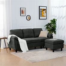 Black/Brown Sectional - Latitude Run® 79.5" Wide Reversible Modular Sofa & Chaise W/ Ottoman Linen | 34.25 H X 79.5 W X 30 D In | Wayfair