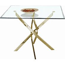 Goderfuu 36 Inch Tempered Glass Dining Table, Modern Dining Room Table With Gold Stainless Steel Base, Square Glass Dining Table For 4, Small Dining