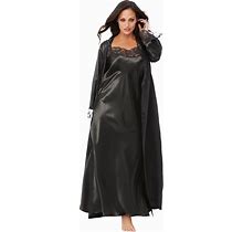 Plus Size Women's The Luxe Satin Long Peignoir Set By Amoureuse In Black (Size 1X) Pajamas