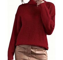 Solid Color Split High Neck Sweater, Women's Side Split Button Pullover, Hoodie Sweater Casual For Fall Women's Clothing,Burgundy,Reliable,By Temu