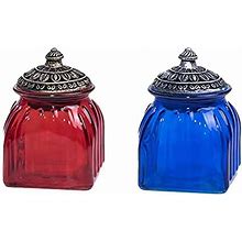 Retro Glass Decorative Jars Elegant Glass Jars With Baroque Lid , Livejun Storage Containers Canisters For Wedding Party Kitchen Jewelry Boxes Blue A