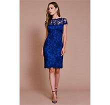 Tadashi Shoji Women Blue Lace Embroidered Scalloped Floral Cap Sleeve Boat Neck Above Knee Dress 10