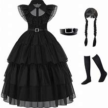 GZ-LAOPAITOU Wednesday Addams Costume For Girls Wednesday Addams Dress For Girls Black Dance Dress Halloween Dress Up