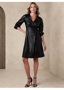 Women's Vegan Leather Knee-Length Dress Black Petite Size 4