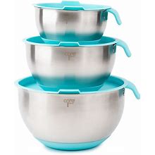 Core Kitchen Essentials Non-Skid Teal 9 X 5.5 Stainless Steel Mixing Bowls With Lids Set 3