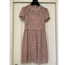 Valentino Dress Lace Flare Short Sleeve Women's Size Pink