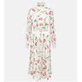 Rodarte, Floral Belted Silk Midi Dress, Women, White, US 8, Dresses