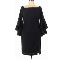Venus Cocktail Dress - Sheath Square 3/4 Sleeves: Black Solid Dresses - Women's Size 10