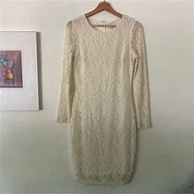 Badgley Mischka Dresses | Belle Badgley Mischka Long Sleeve Lace Dress In Cream Sz 10 | Color: Cream | Size: 10