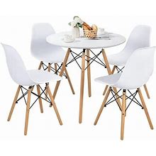 YOJFOTOOU. 5-Piece Dining Table Set Modern Round Dining Table & 4 DSW Chairs W/Solid Wood Legs Dining Room Set Farmhouse Home Furniture For Kitchen Restaurant Dining Table Set For 4 White