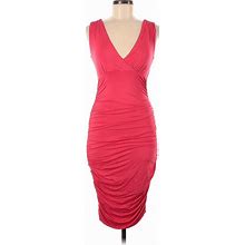 Venus Casual Dress - Midi V Neck Sleeveless: Red Solid Dresses - Women's Size Small
