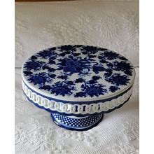 BEAUTIFUL BLUE AND WHITE FLOWER PORCELAIN CAKE STAND