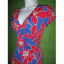 Chadwicks Red Blue Floral Jersey Crossover Casual Work Social Dress 2P