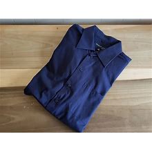Vintage Kenneth Cole New York Dark Blue Navy Blue Striped Dress Shirt Long Sleeved 1990S Mens Dress Shirt Buttons Collar Size 17 34/35