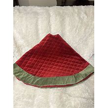 Pottery Barn Classic Velvet Tree Skirt Red W/Green Cuff W/ Buttons-Large 60"