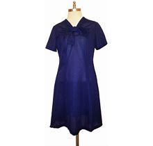 Vintage 1970'S Dresses | Vtg 70S Navy Blue Semi Sheer A Line Shift Dress M | Color: Blue | Size: M