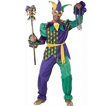 Men's Deluxe Mardi Gras Jester Costume | Adult | Mens | Green/Purple/Yellow | L | California Costume Collection