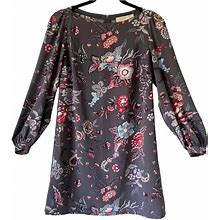Loft Dresses | Ann Taylor Loft Dark Gray Long Sleeve Floral Shift Dress Size 0 Petite | Color: Gray/Pink | Size: 0P