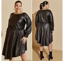 Plus Size Coated Asymmetric A Line Dress, BLACK, 30/32 - Ashley Stewart