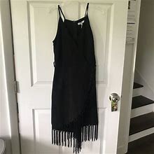 Asos Petite Dresses | Black Fringe Faux Wrap Dress | Color: Black | Size: 8