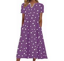 Huaai Women Boho Dresses Women Casual Summer Stripe V Neck Short Sleeve Pocket Long Dress Holiday Dress Floral Beach Sundress Skims Dress Purple L