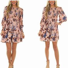 Penna&Pine Dresses | Dusty Pink Floral Dolman Sleeve Smocked Mini Dress | Color: Pink | Size: Various